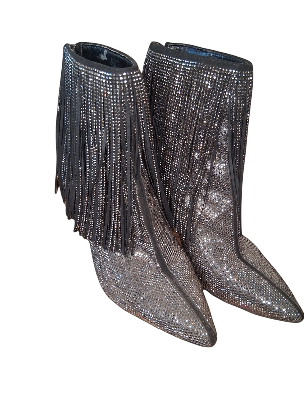 INC International Concepts Silver Rhinestone Fringe Ankle Boots